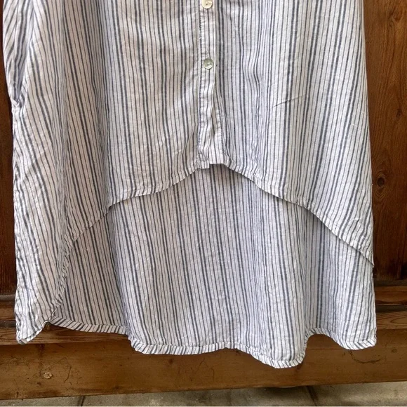Le Paris Petit Linen Sleeveless Tunic Dress Pinstripe Button Down High Low Hem M - Picture 7 of 10